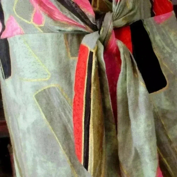 NWT  $425 Jason Wu Tropical Gold Accent Faux Wrap Tie Linen Blend Dress sz 10 - Picture 6 of 14